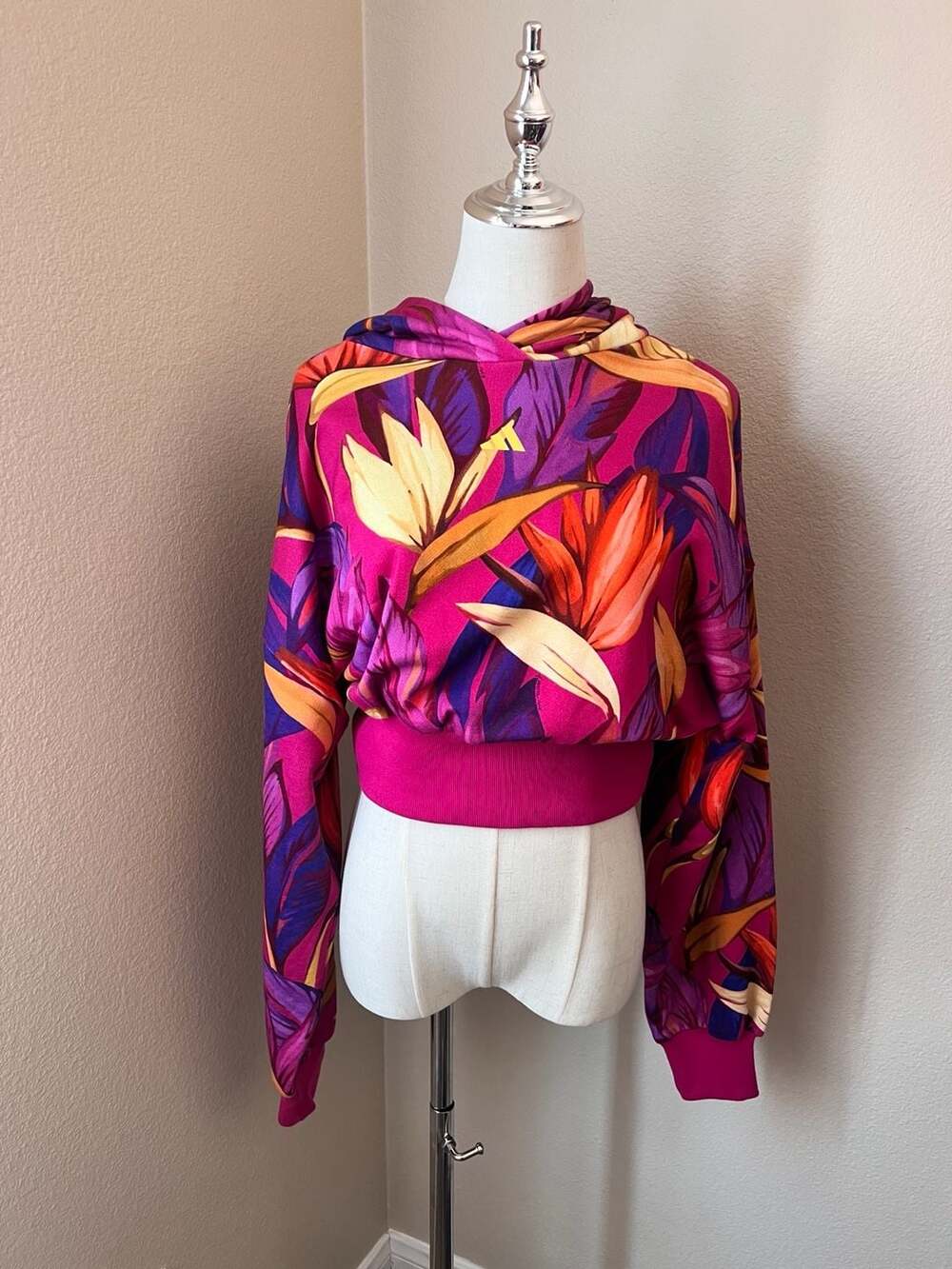 Adidas x Farm Rio Tropical Bird of Paradise Cropped Hoodie